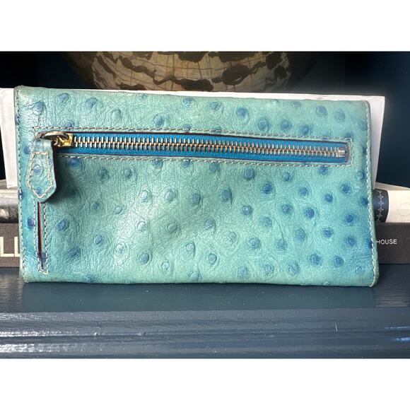 Dooney & Bourke Ostrich Continental Clutch Teal Turquoies Blue Wallet 4 x 7 - Picture 4 of 9